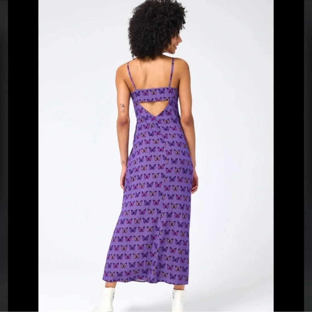 TEREZ NWOT Butterfly Halftone V-Neck Maxi Dress Size Small 💜 - Picture 3 of 6